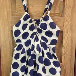 100% Silk Cream w/Blue Dot Strappy Dress. Empire Waist. XS. Joe Fresh.